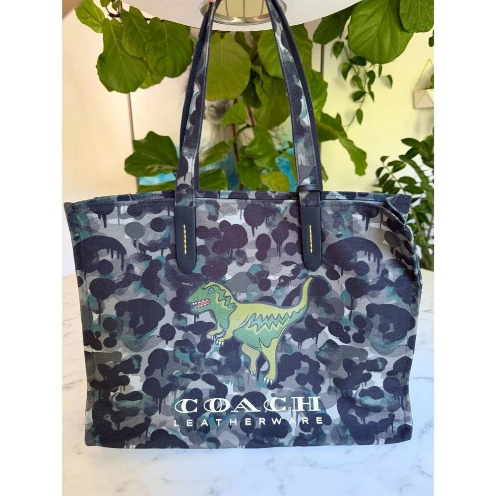 Coach Recycled Canvas Tote 42 With Camo Print And Rexy CF079 Green Black Gray